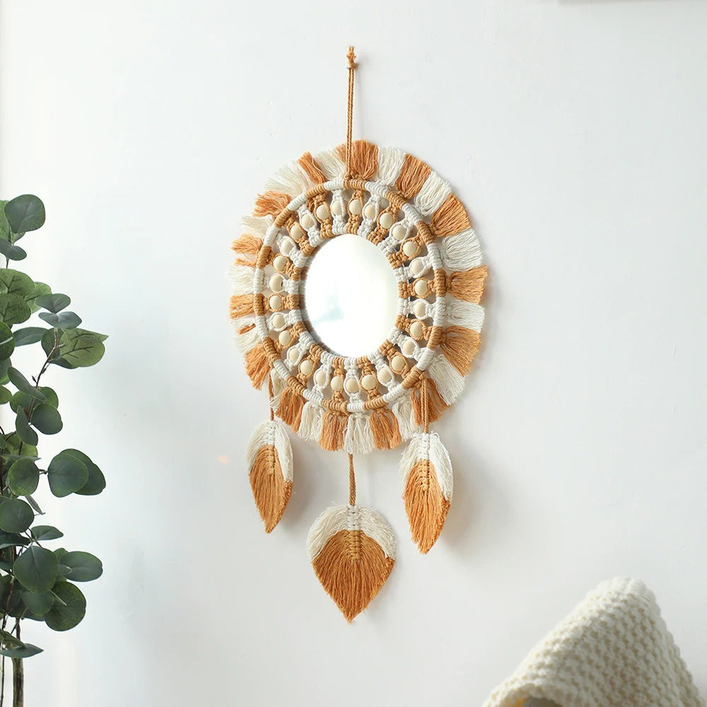 Brown & Beige Macrame Wall Mirror