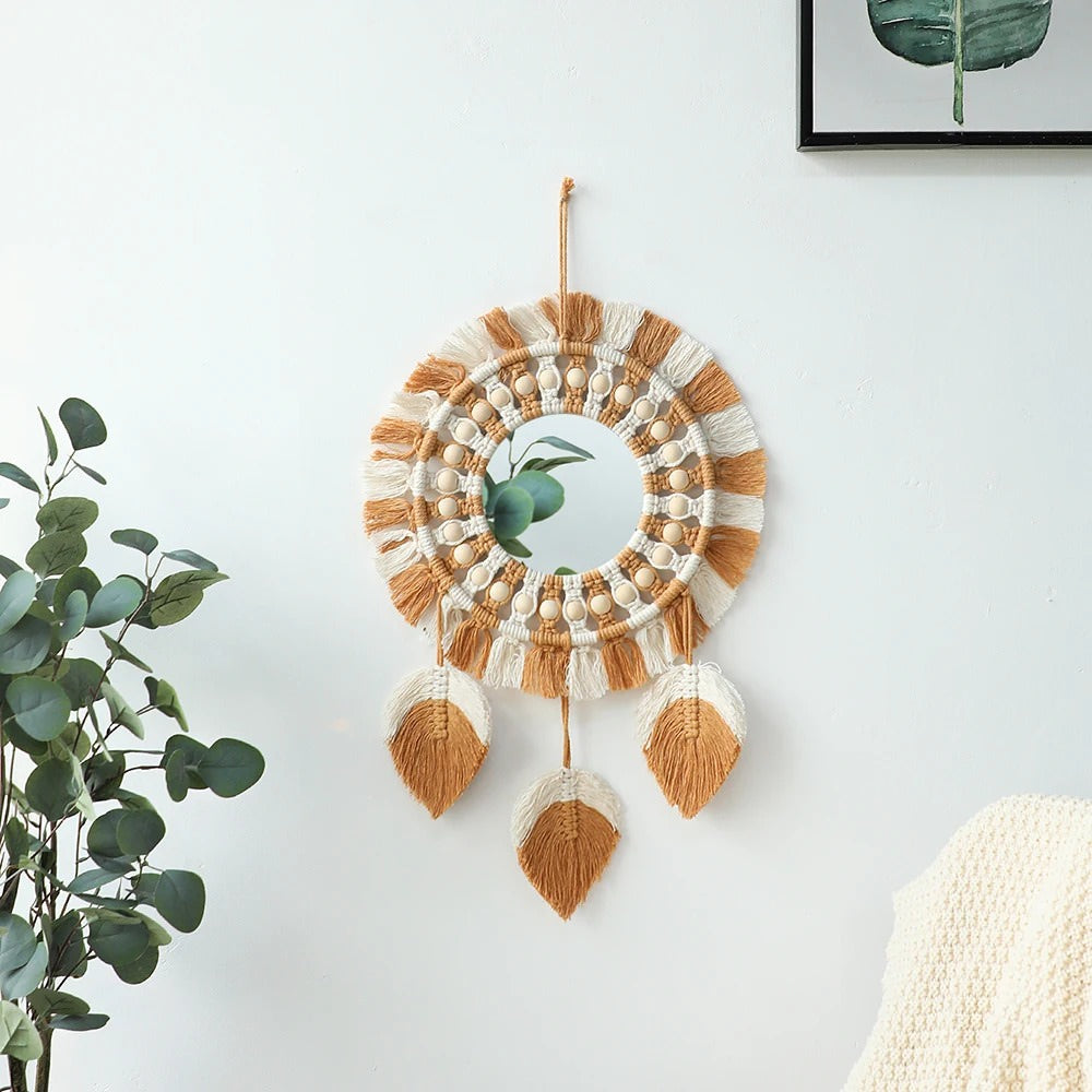 Brown & Beige Macrame Wall Mirror