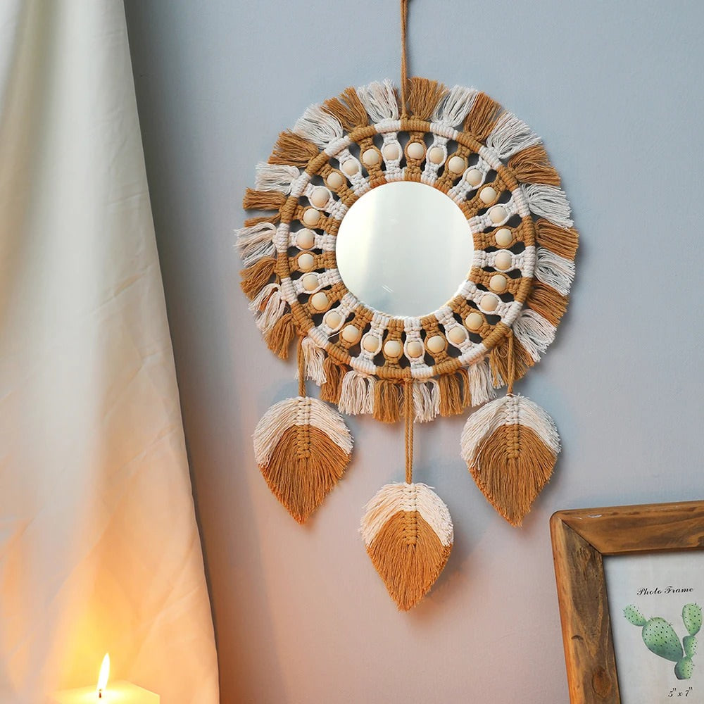 Brown & Beige Macrame Wall Mirror