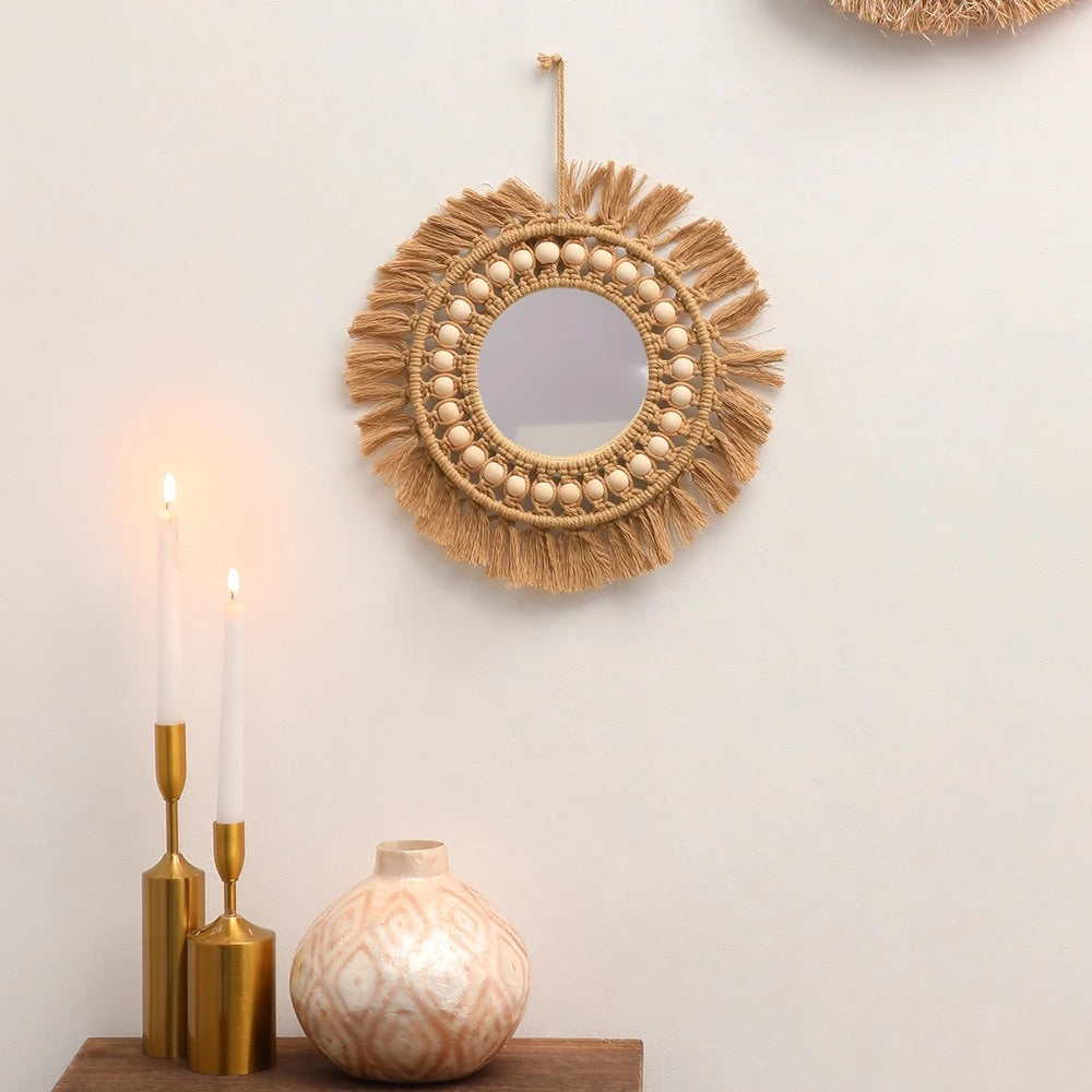 Aesthetic Brown Macrame Mirror