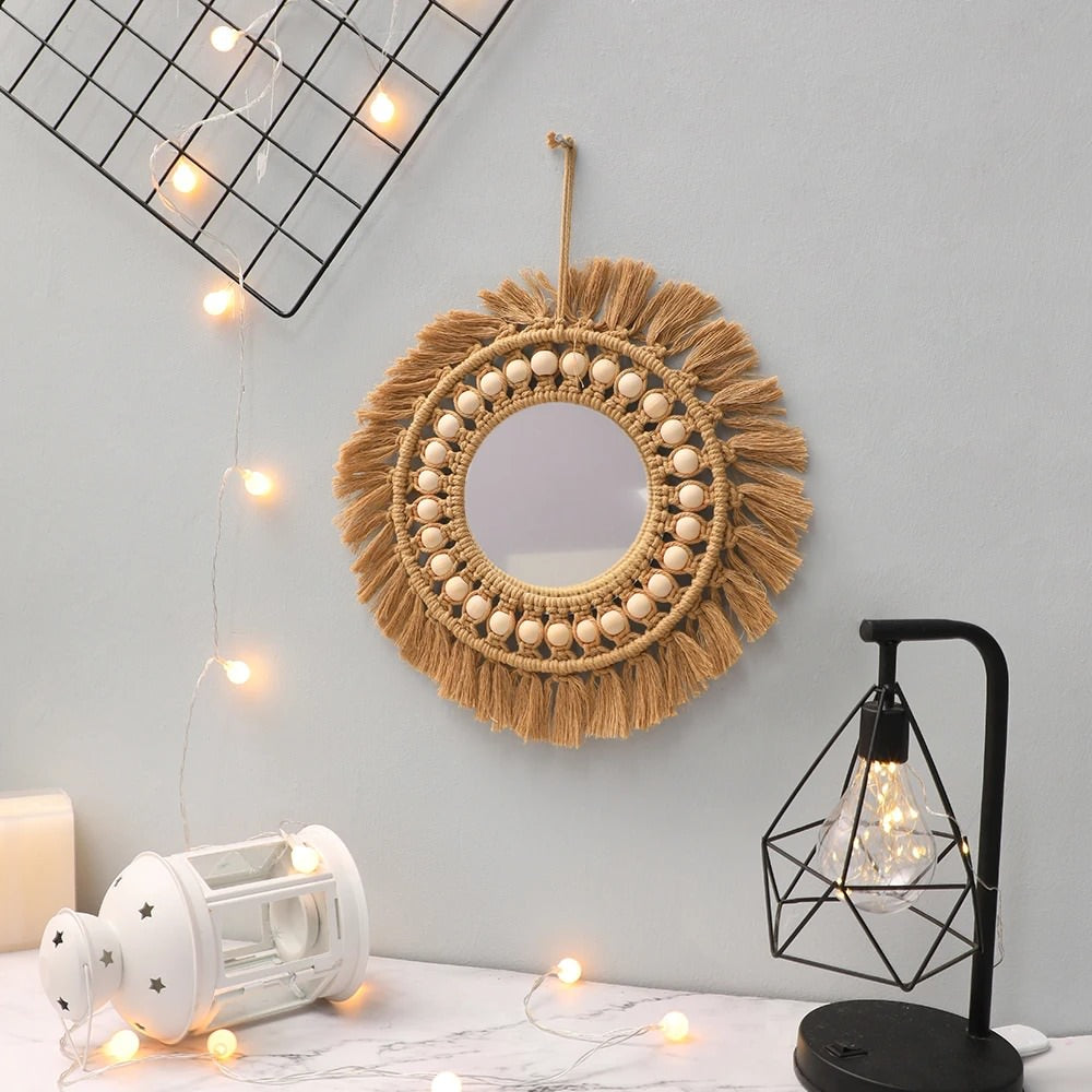 Aesthetic Brown Macrame Mirror