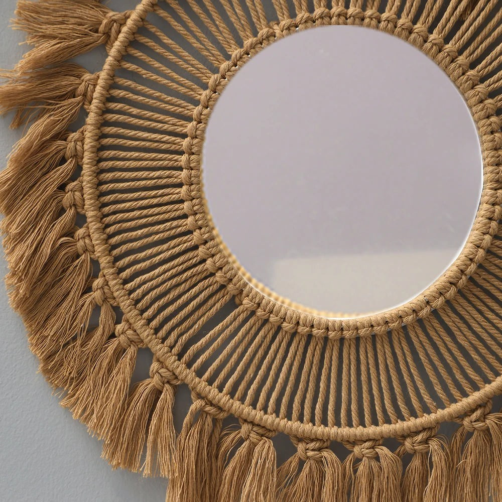 Aesthetic Brown Macrame Mirror