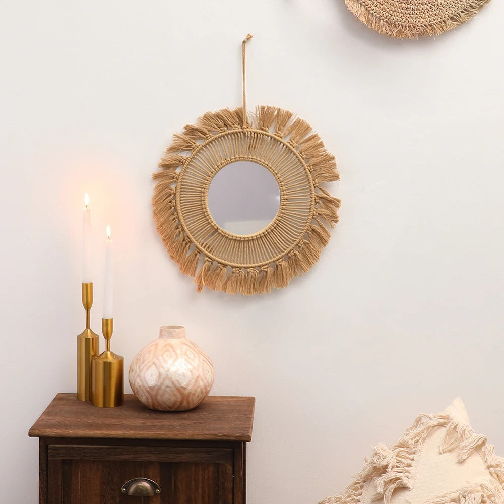 Aesthetic Brown Macrame Mirror