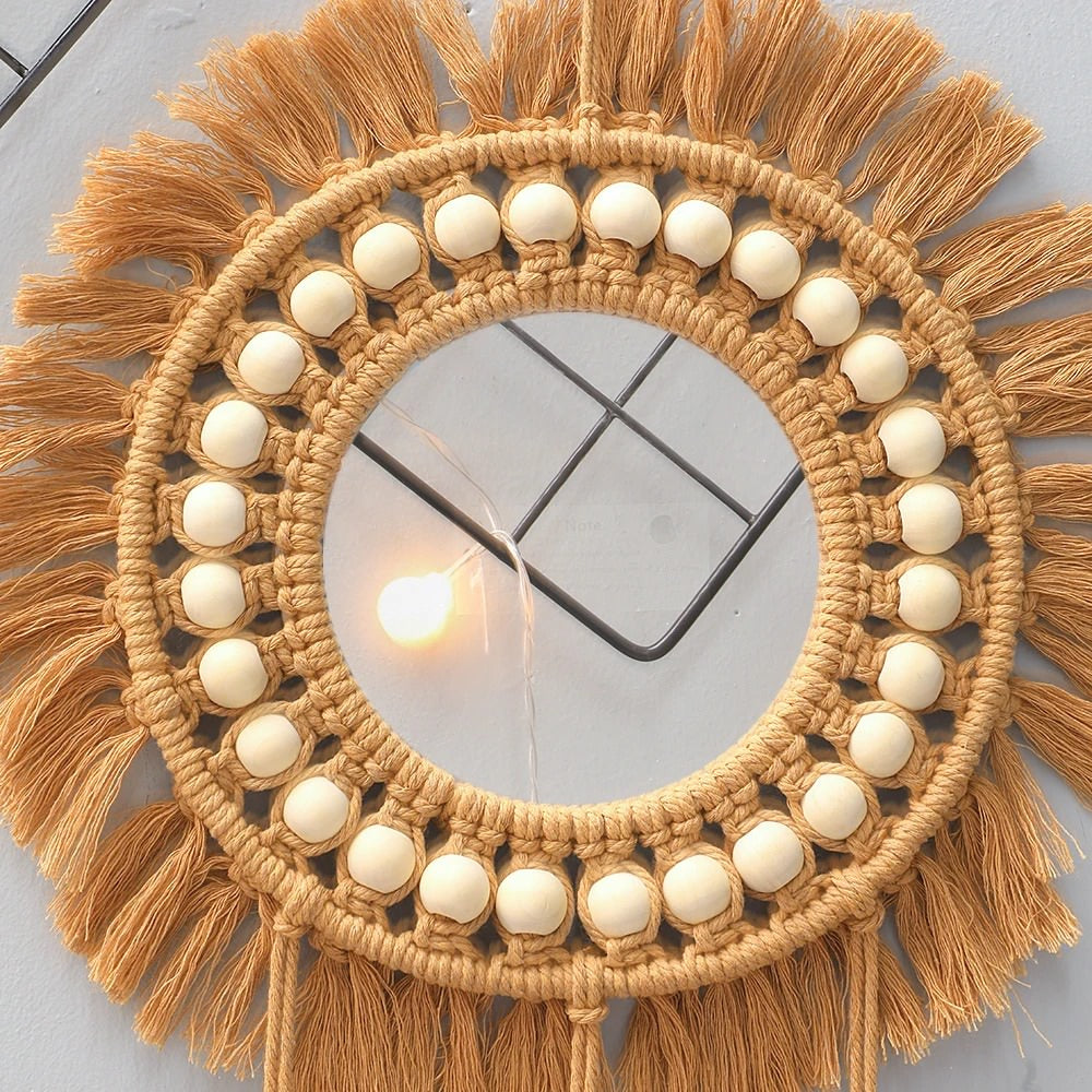 Aesthetic Brown Macrame Mirror
