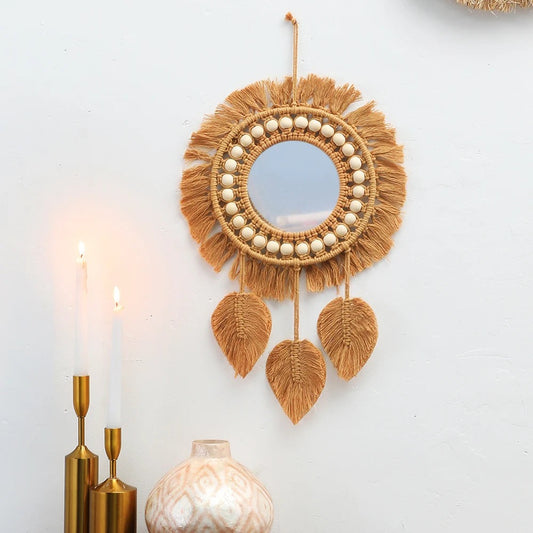 Aesthetic Brown Macrame Mirror
